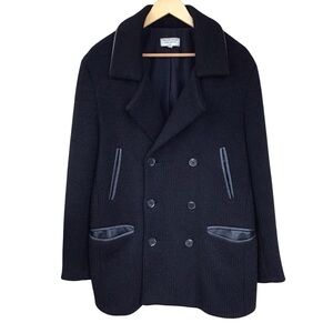 What Goes Around Comes Around Black Wool Alpaca Blend Leather Trim Coat